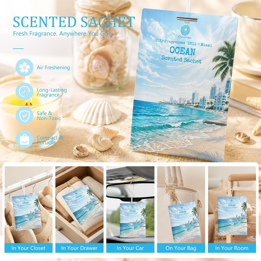 US11-Miami Ocean Scented Sachets for Drawers and Closets,12 Pack