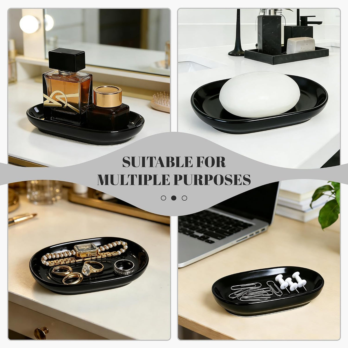 Black Ceramic Soap Dish/Tray for Bathroom Shower Kitchen