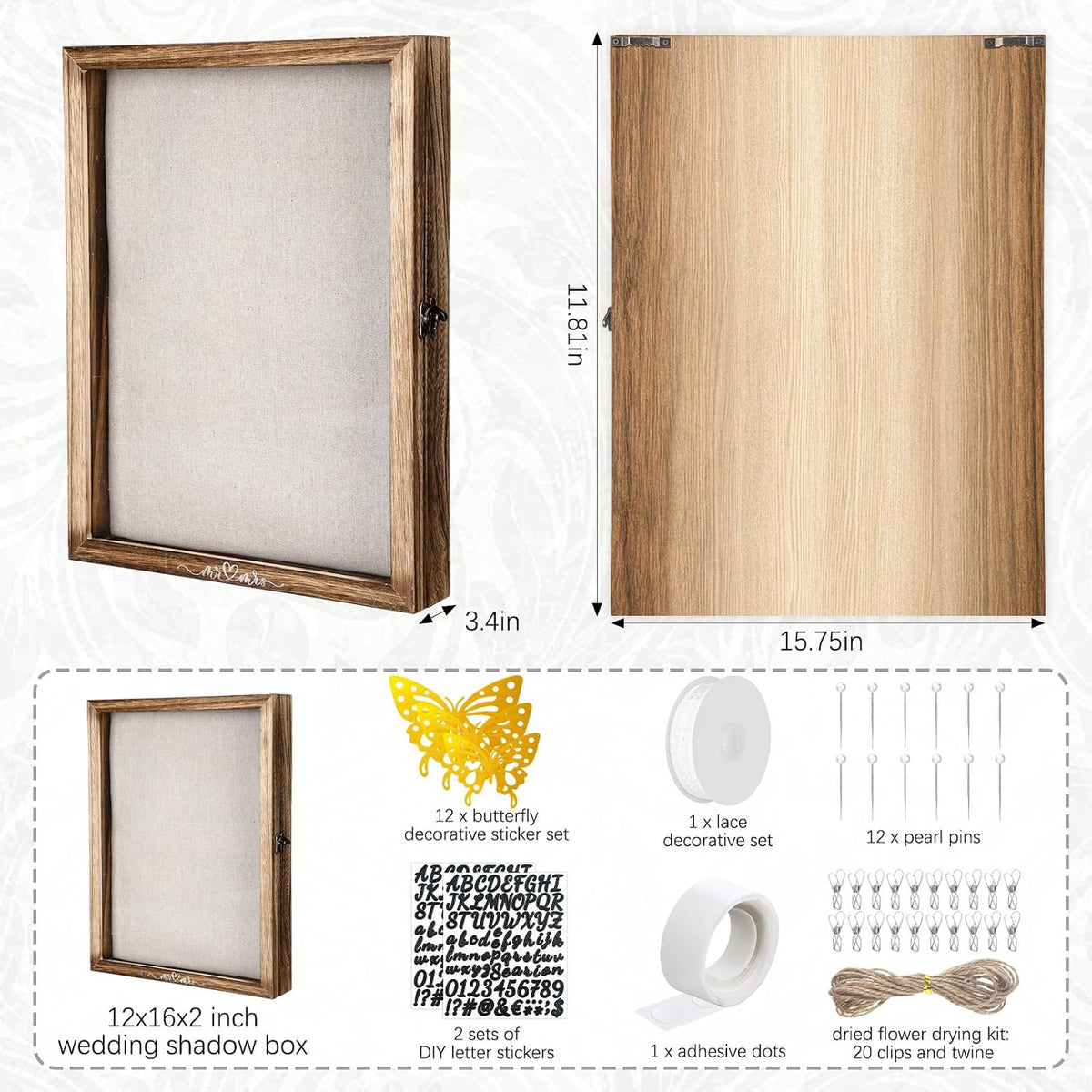 Yookeer 12x16'' Large Shadow Box Wedding Flower Display Case Frame, Brown