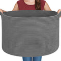 MEGASKET Large Dark Grey Storage Basket, Woven Cotton Rope Baskets for Storage, Big Blanket Organizer Storage Basket for Living Room, Kids Room Toy Storage Organizer Box, Blanket Keeper (22"x14")