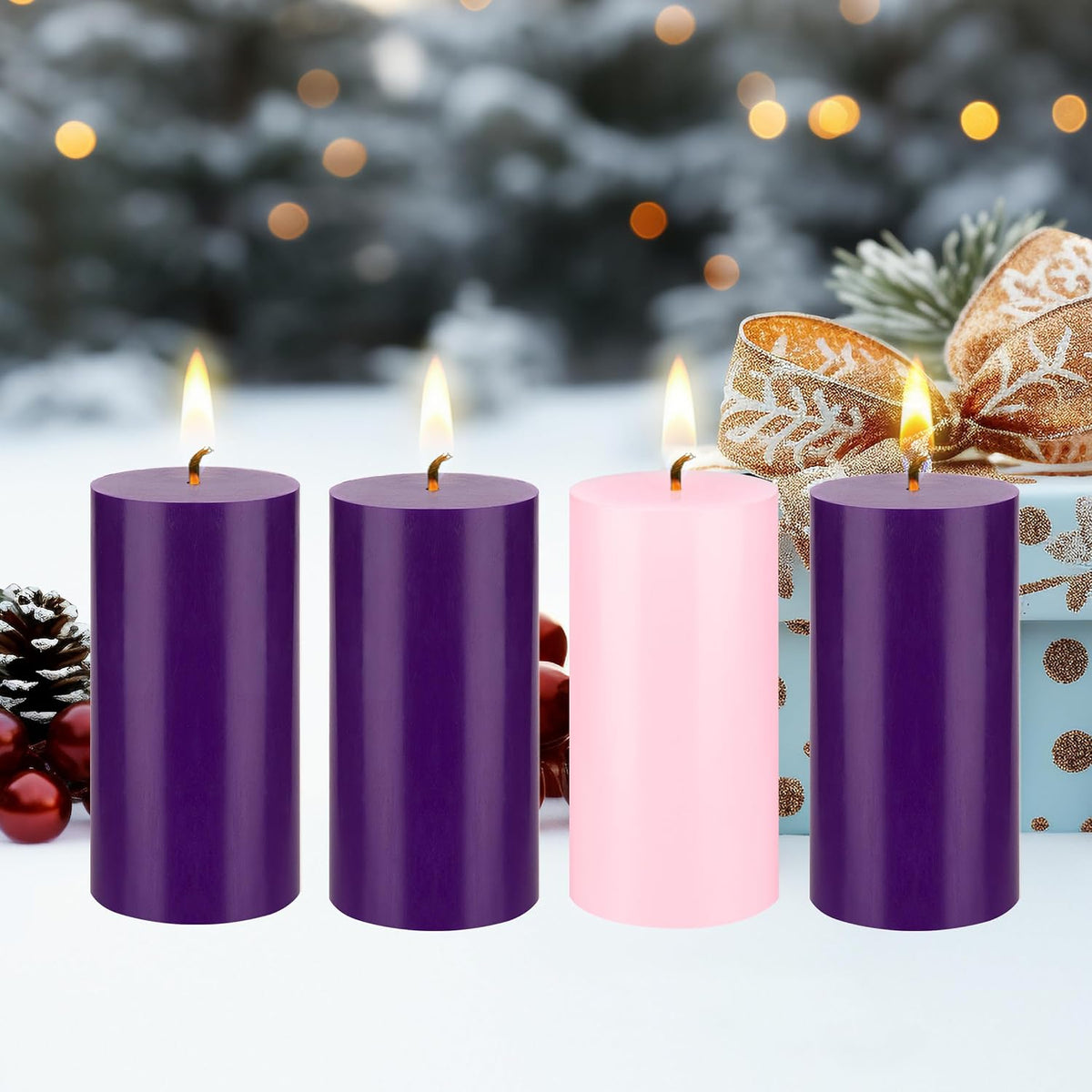 Mega Candles Unscented Christmas Advent Round Pillar Candle 4 ct 3" x 6"