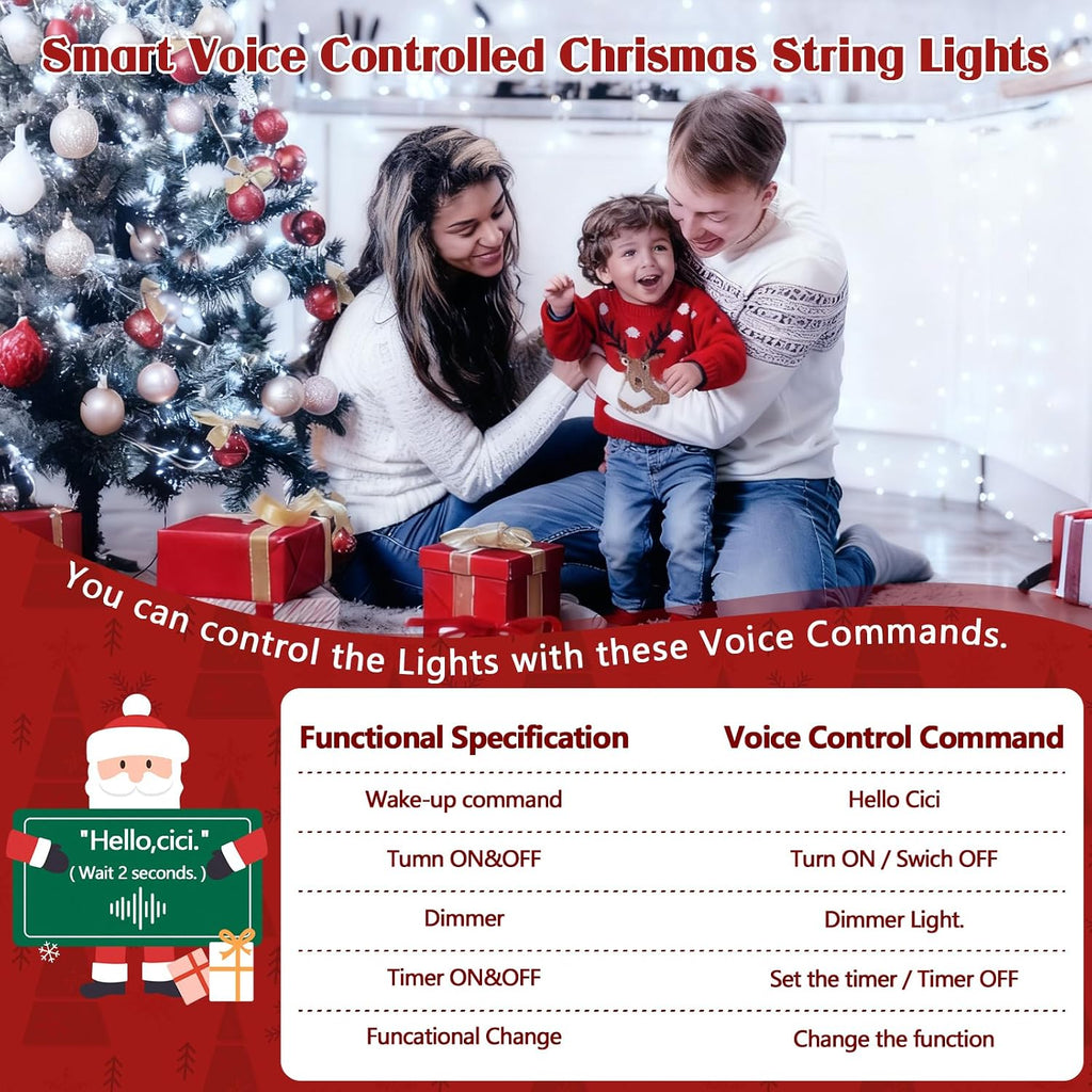 KAQ 240LED 88FT Christmas String Lights Voice Controlled Remote, Cool White