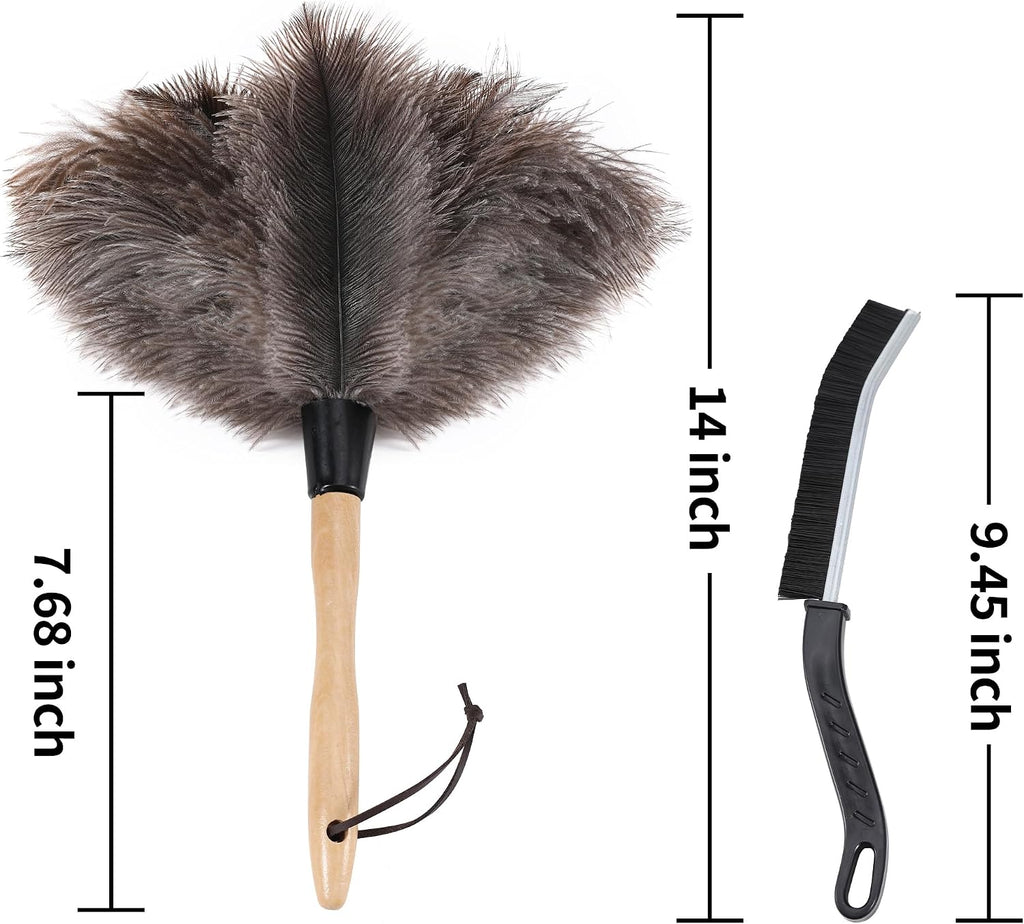 Soarer Ostrich Feather Duster for Cleaning,2Pcs Brush Kit,14inch Handle