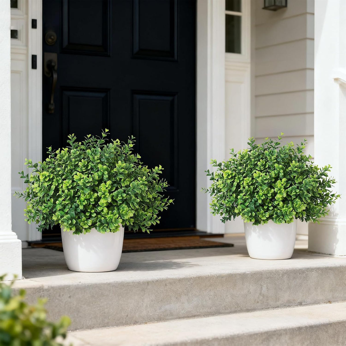 2 Sets of Artificial Boxwood Topiary Trees for Front Door Decoration(Green)