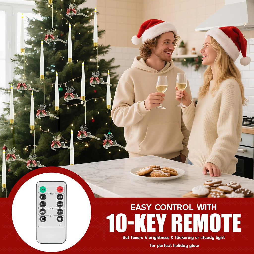 Christmas Tree Candles with Remote, 6 Pack Battery Operated Christmas Candles, LED Candlesticks for Xmas Tree Decoration, Flickering Flameless Candle for New Year Home Party Decor, Reindeer