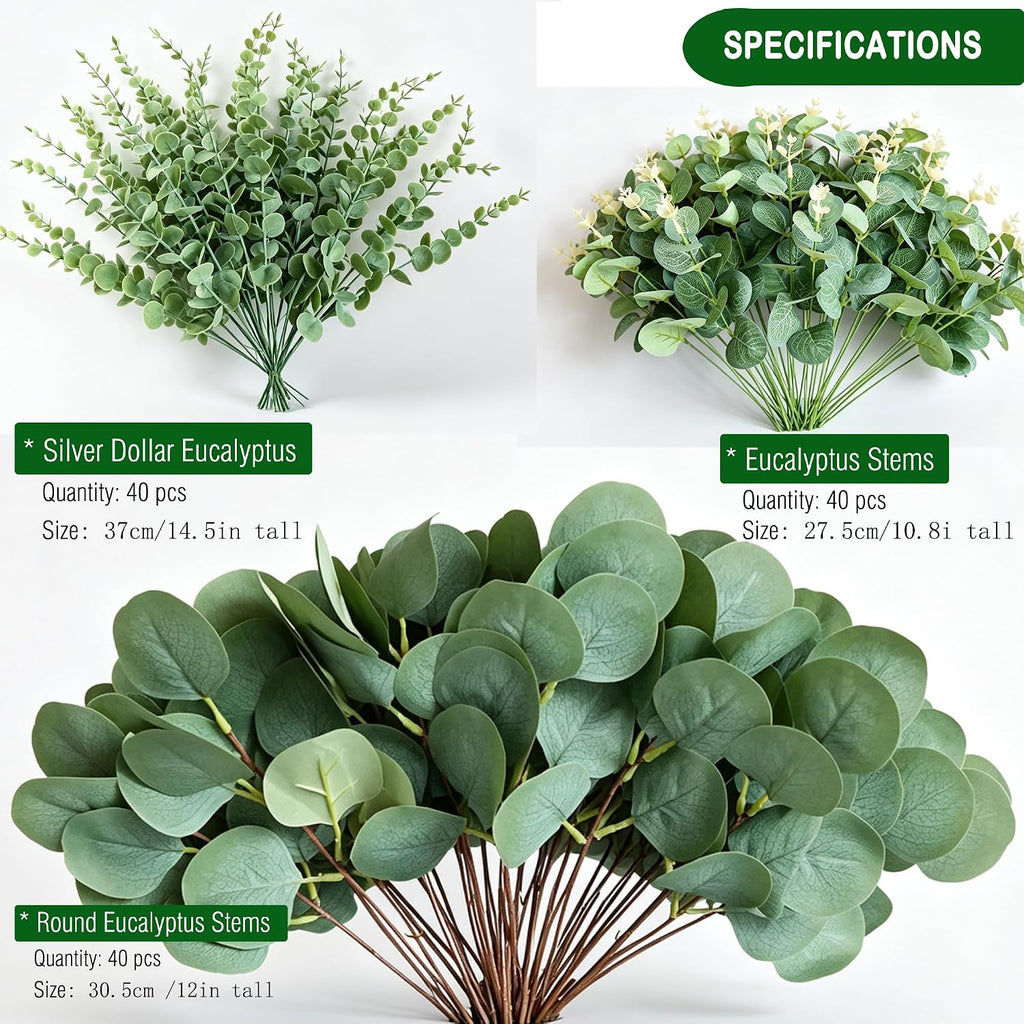 120PCS Mixed Eucalyptus Stems Bulk Artificial Greenery Stems Wedding Decor