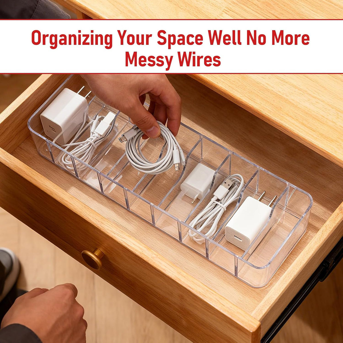4 Pack Cable Organizer Box, Clear, 27 X 9.5 X 6 Cm
