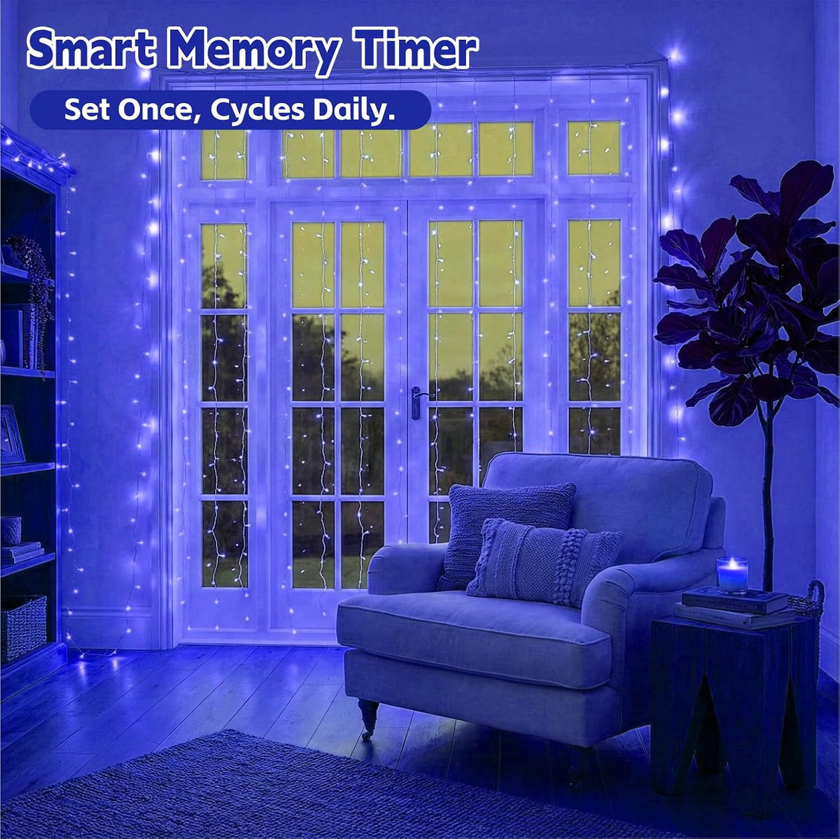 Curtain String Light, 200LED 6.6x6.6ft, Remote & 8 Modes, USB
