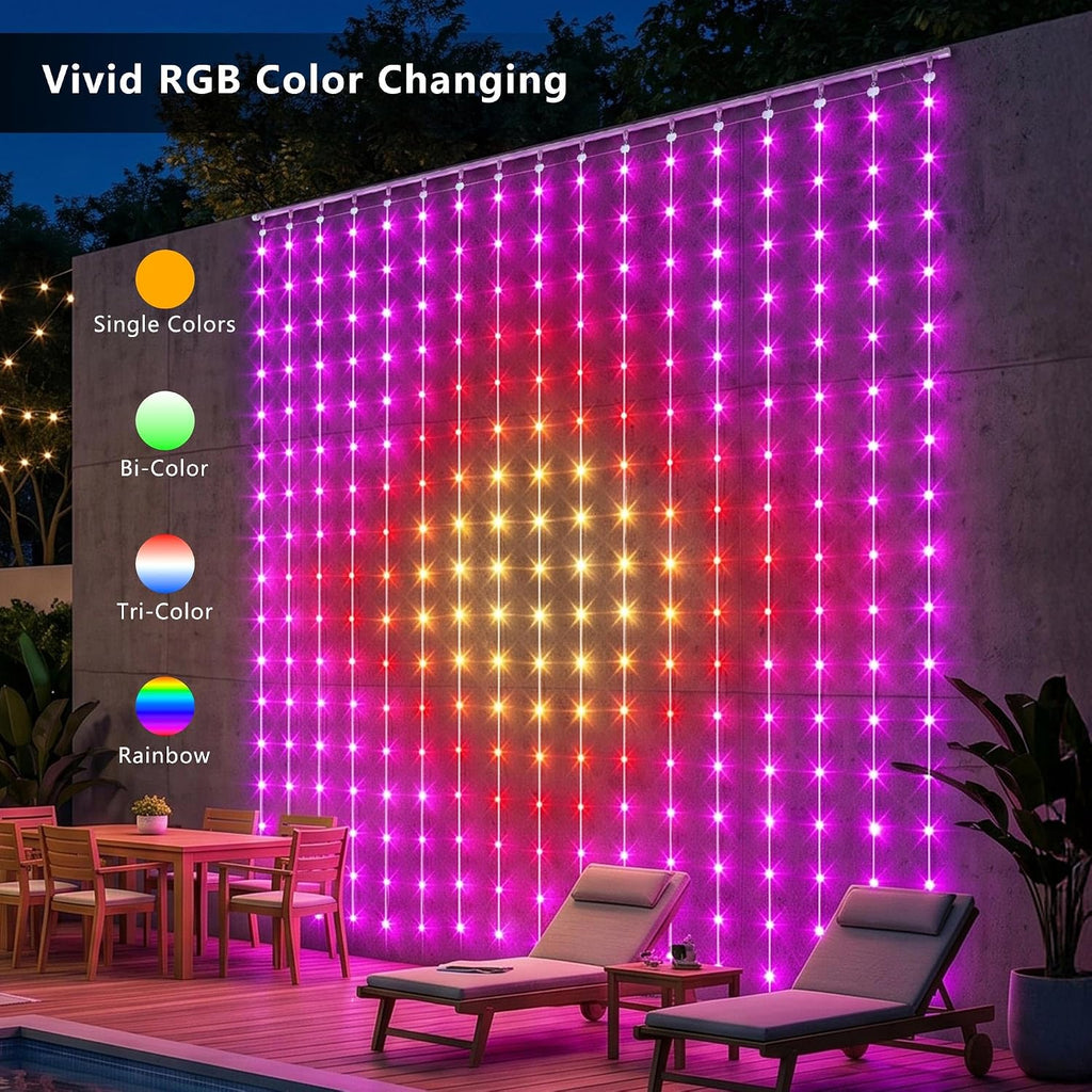 Brizled Halloween Curtain Lights String, 256 LED 5.2 x 5.2ft Color Changing