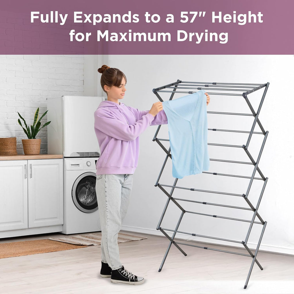 BLACK+DECKER 4-Tier Expandable Collapsible Clothes Drying Rack, Telescopic Height, Foldable Space-Saving Laundry Air Dryer for Towels, Shirts & Delicates – Durable Steel, No Tools Needed