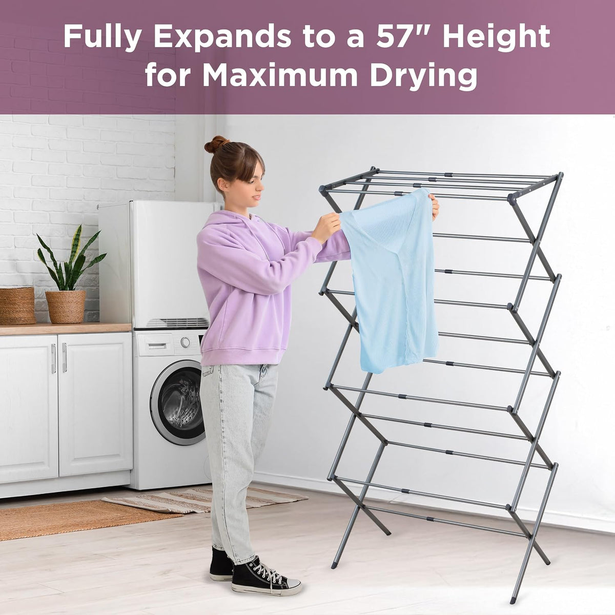 BLACK+DECKER 4-Tier Expandable Collapsible Clothes Drying Rack, Telescopic Height, Foldable Space-Saving Laundry Air Dryer for Towels, Shirts & Delicates – Durable Steel, No Tools Needed