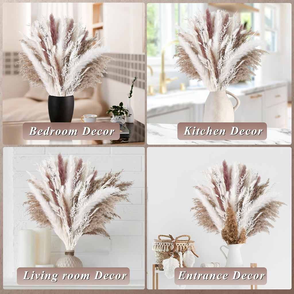 85PCS White Dried Pampas Grass Bouquet, Boho Home Decor Flowers