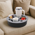 Round Couch Cup Holder Tray, Portable Couch Caddy, Black-Gray