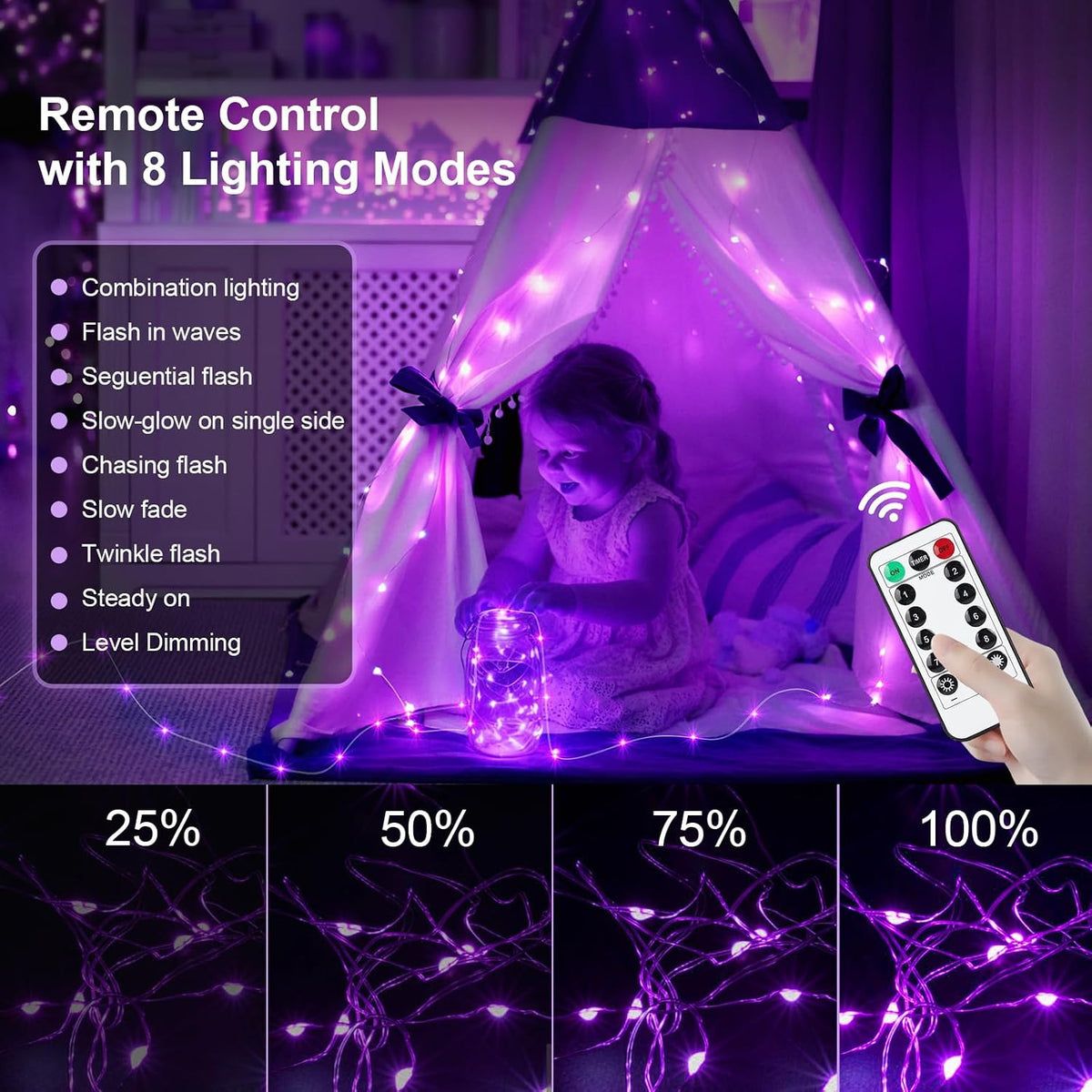 AIKEI 6 Pack Fairy Lights with Timer Battery, 8 Modes Remote,Purple