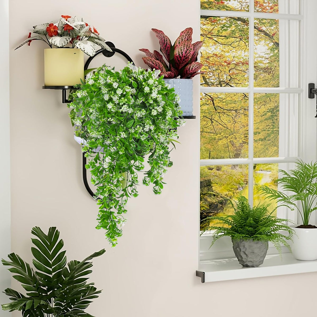 SJL Artificial Hanging Plants Fake Vine Faux Greenery Outdoor Decor 3Pcs