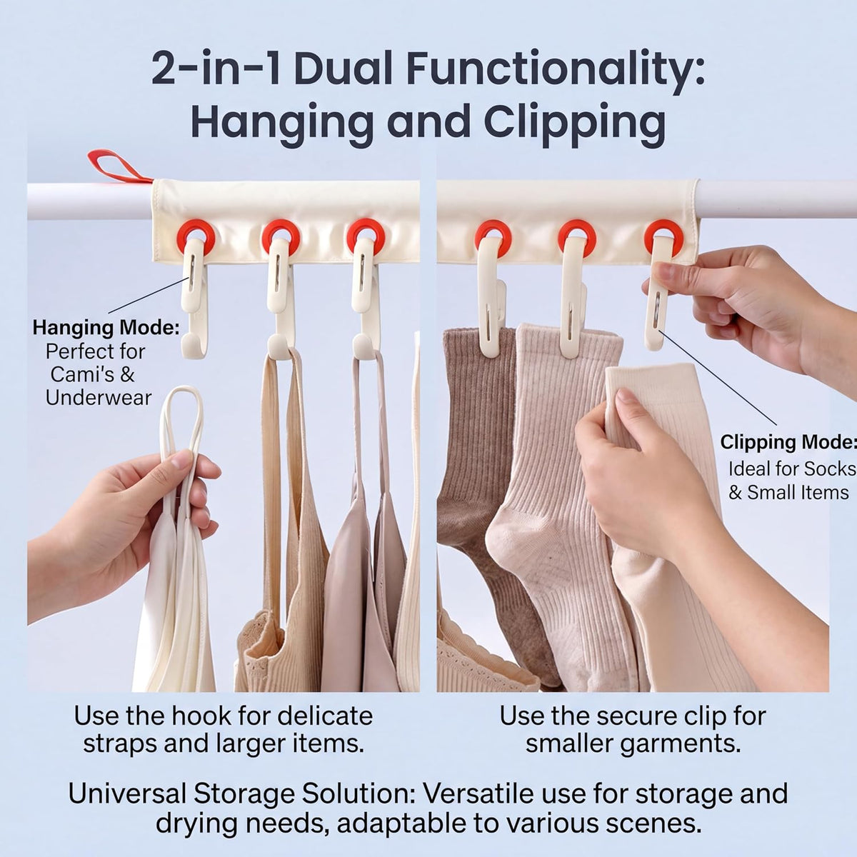 Portable Travel Hangers - Foldable Clothes Drying Rack with 6 Clips | Space Saving Cruise & Hotel Essentials for Suitcase | Thick Material | Installation Method:Snap-On-White 1Set