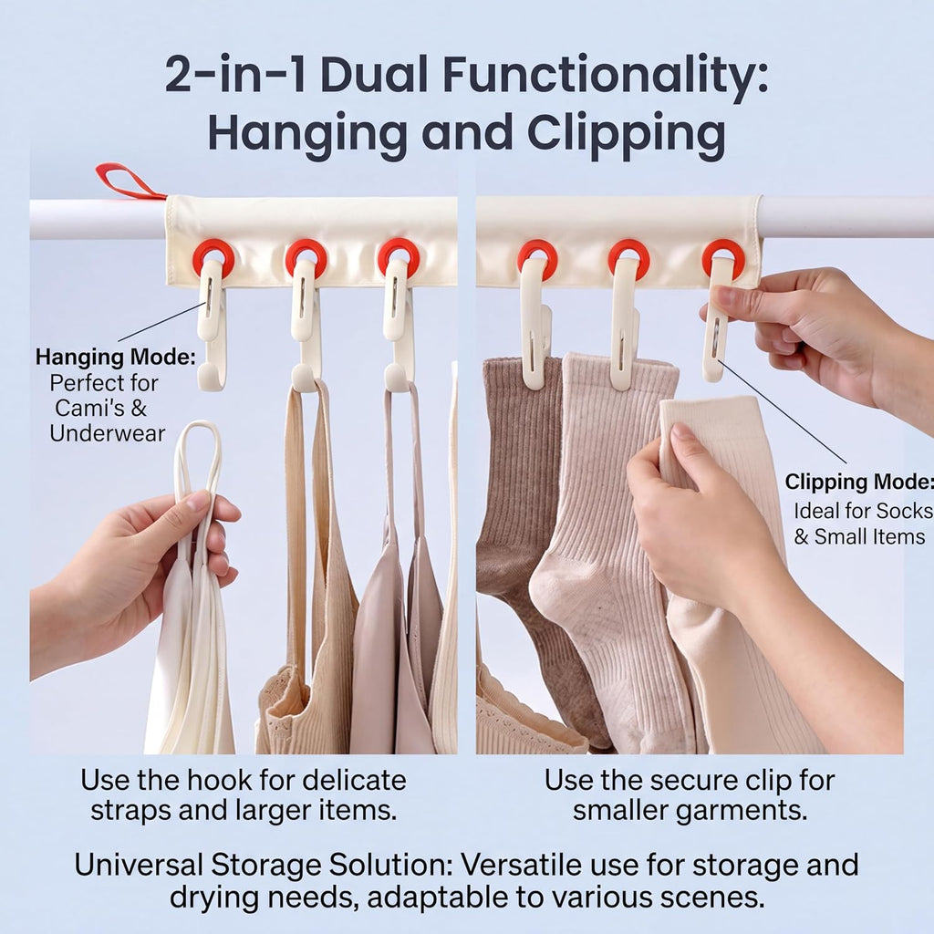 Portable Travel Hangers - Foldable Clothes Drying Rack with 6 Clips | Space Saving Cruise & Hotel Essentials for Suitcase | Thick Material | Installation Method:Snap-On-White 2Set