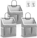 Kanrichu 3pcs Wall Hanging Organizer Bag, Linen Fabric Door Hanging Storage Basket with Pockets, Waterproof Bin for Kitchen, Bedroom, Office, RV Camper (Gray)