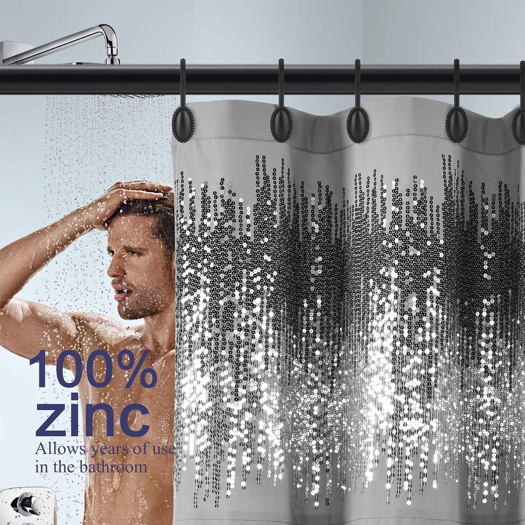 Black Shower Curtain Hooks,12Pcs Heavy Duty Rustproof Zinc