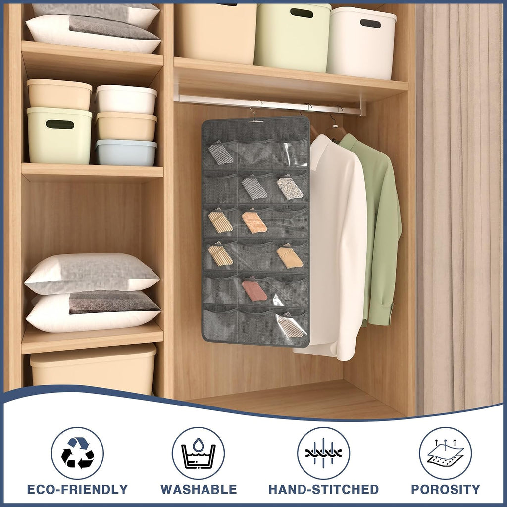 26-Pocket Hanging Closet Organizer for Socks and Underwear, Dark Gray