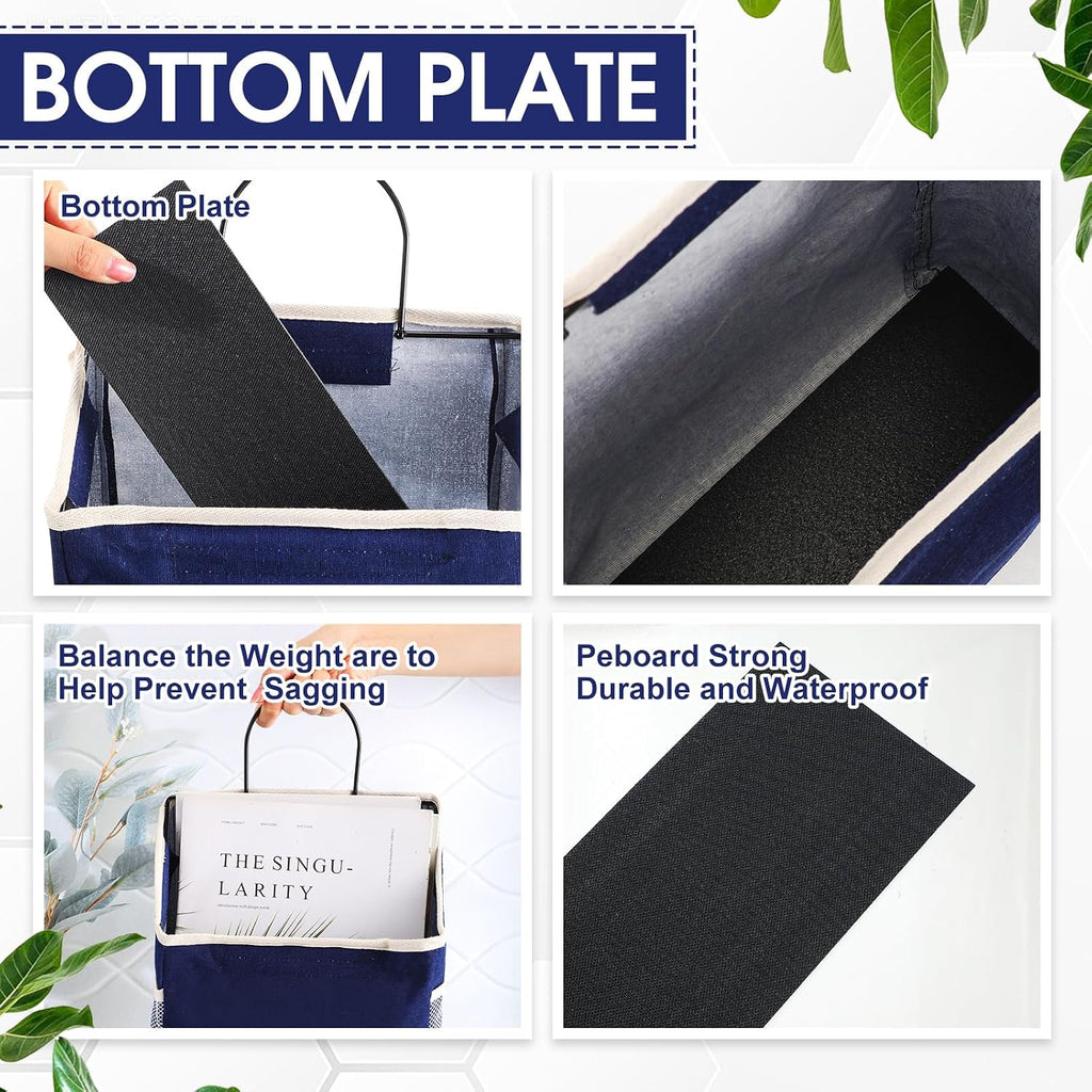 Woanger 12 Pcs Wall Hanging Storage Bag Wall Hanging Organizer Bag Over The Door Closet Basket Containers Bins with Hooks Pockets for Bedroom Bathroom, 15 x 4.3 x 8.7''(Navy Blue)