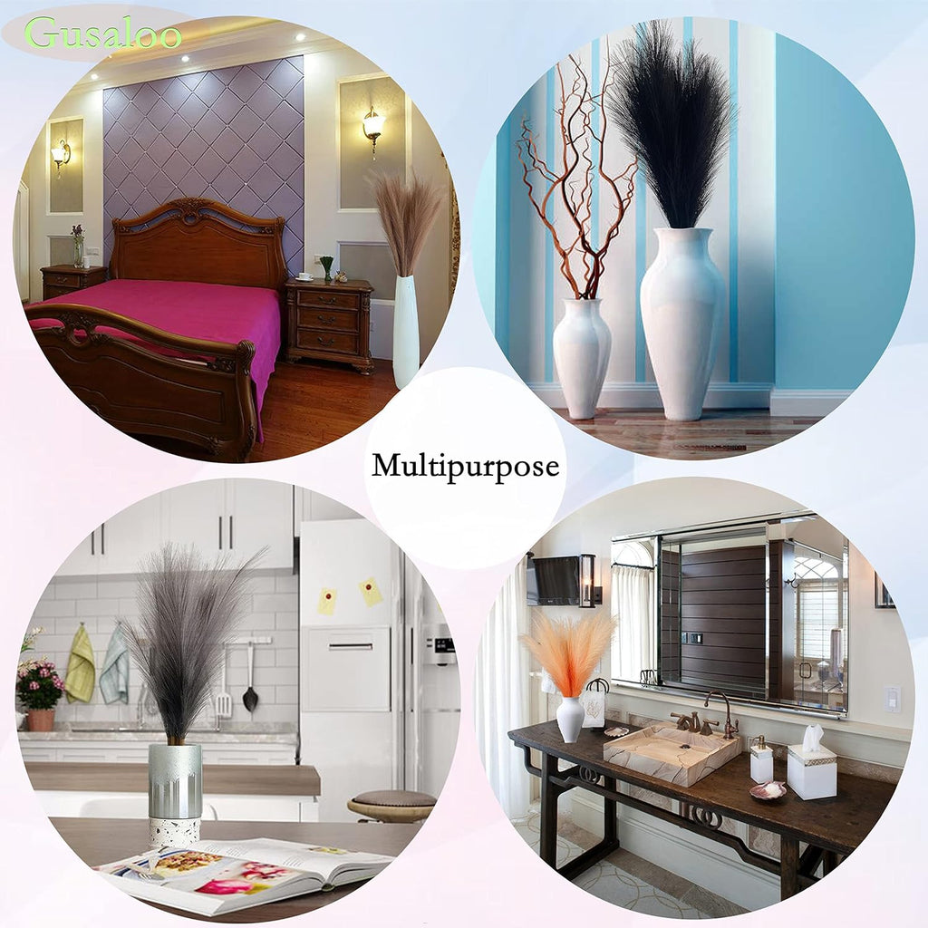 Artificial Faux Pampas Grass Large, 6Pcs 34" Fake Artificial Pampas Grass Decor Tall Fluffy Stems, Table Vase Filler Centerpiece for Living Room Kitchen Decor Boho Decor Wedding -Grey