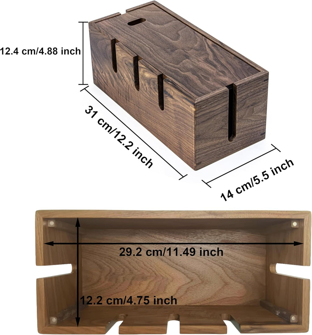 Walnut Wood Cable Management Box for Power Strip, Magnetic Lid