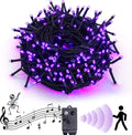 Rotu Halloween Lights Outdoor 114.8 ft 300 LED String Lights with Music Sync Spooky Sounds Halloween Decorations Fairy Lights Indoor Waterproof for Yard Porch Haunted House Decor (Purple)