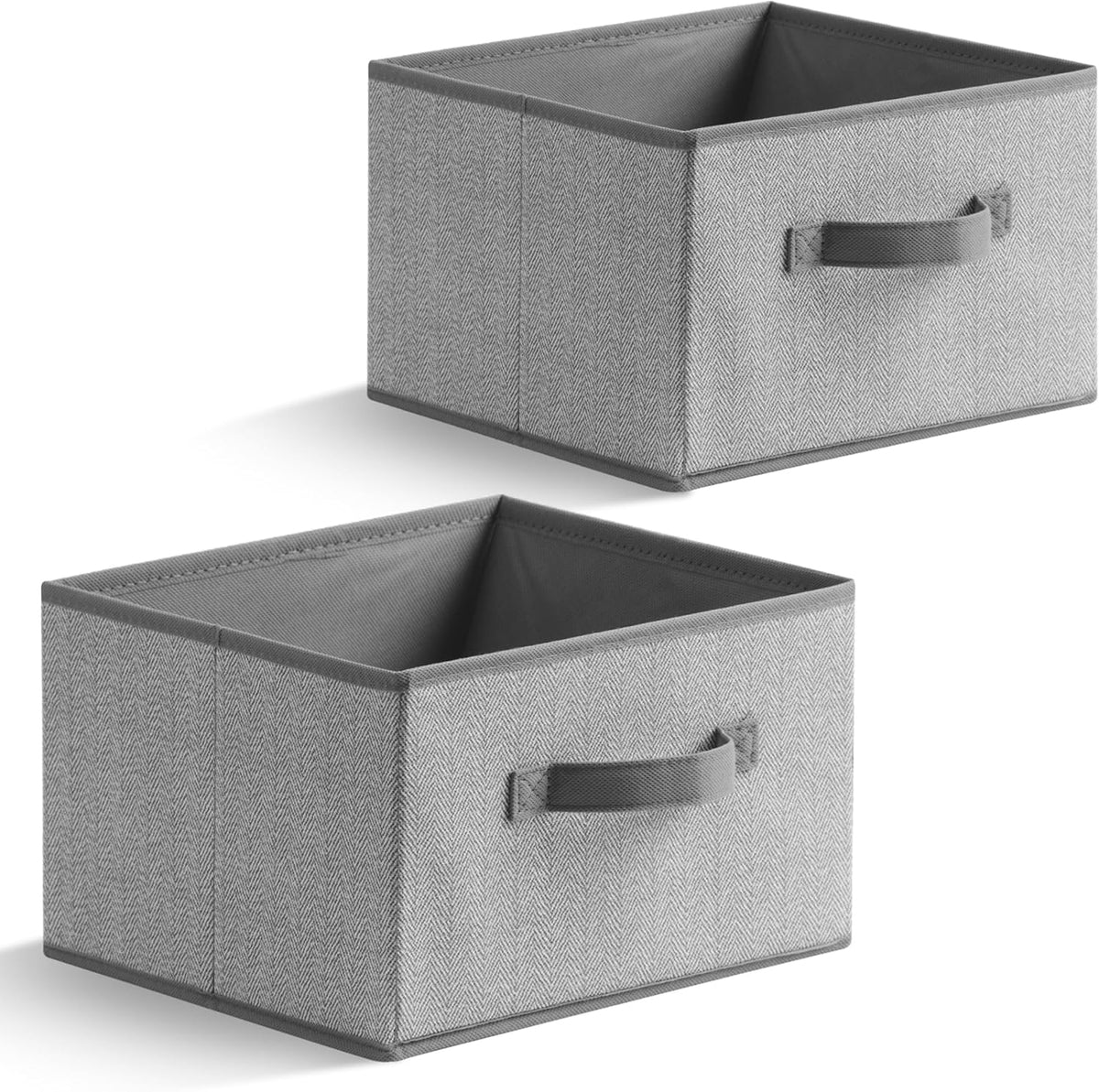 11 inch Storage Baskets, Woven Fabric Bins, Storage Cubes with Reinforced Handles, Organizer Bins for Closet Shelves, Foldable, for Clothes (Gray, 2PCS/11*11*7.8inch)