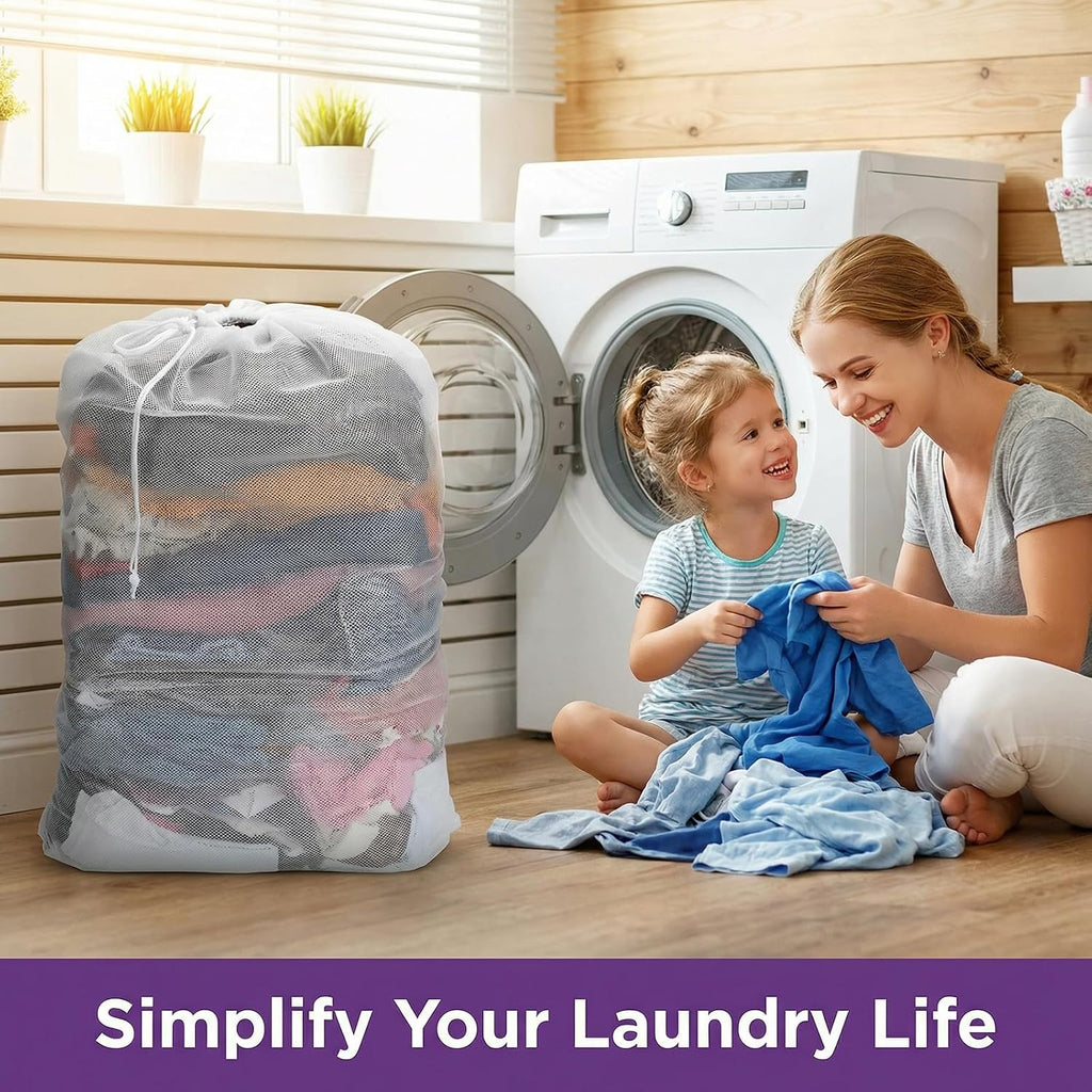 Nicunom 6 Pack Mesh Laundry Bag with Drawstring Closure, 24" x 36" Heavy Duty Extra Large Laundry Bags for Travel, Storage, College, Dorm and Apartment Dwellers, Machine Washable