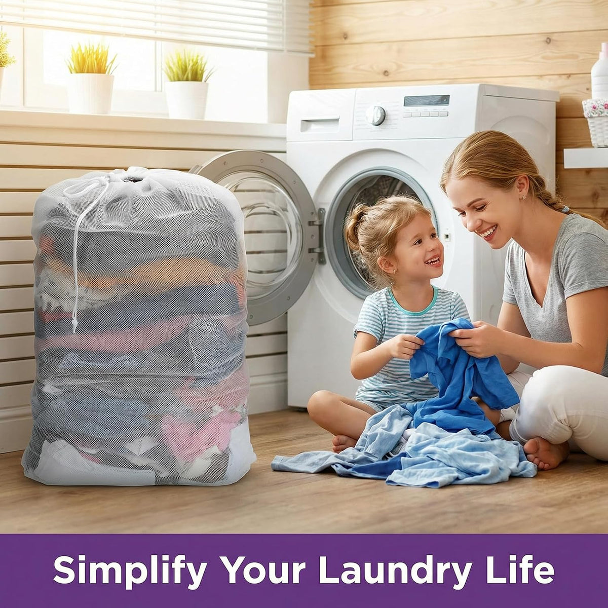 Nicunom 6 Pack Mesh Laundry Bag with Drawstring Closure, 24" x 36" Heavy Duty Extra Large Laundry Bags for Travel, Storage, College, Dorm and Apartment Dwellers, Machine Washable