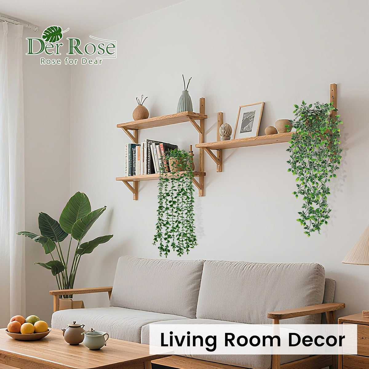 Der Rose 2Pcs Fake Hanging Plants Artificial in Black Pots for Office Decor