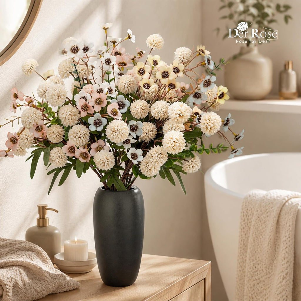 Der Rose Fake Flowers in Vase 20Pcs Champagne Mums for Spring Home Decor
