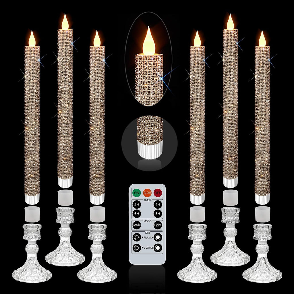 LED Flameless Taper Candles with Illuminated Holder - Glass Candle Holder