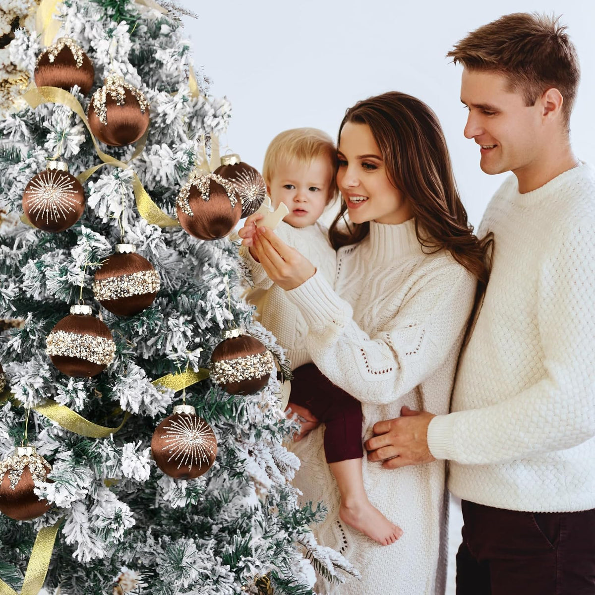 Brown Ornaments for Christmas Tree Decorations - Satin Christmas Ball Ornaments Luxury for Xmas Holiday Party Indoor Decor - 80mm 3.15inch Pack of 15