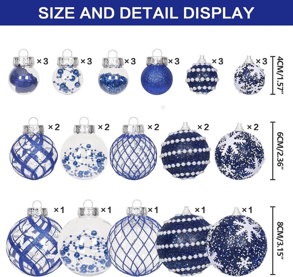 33PCS Blue Christmas Ball Ornaments Set for Xmas Tree Decorations