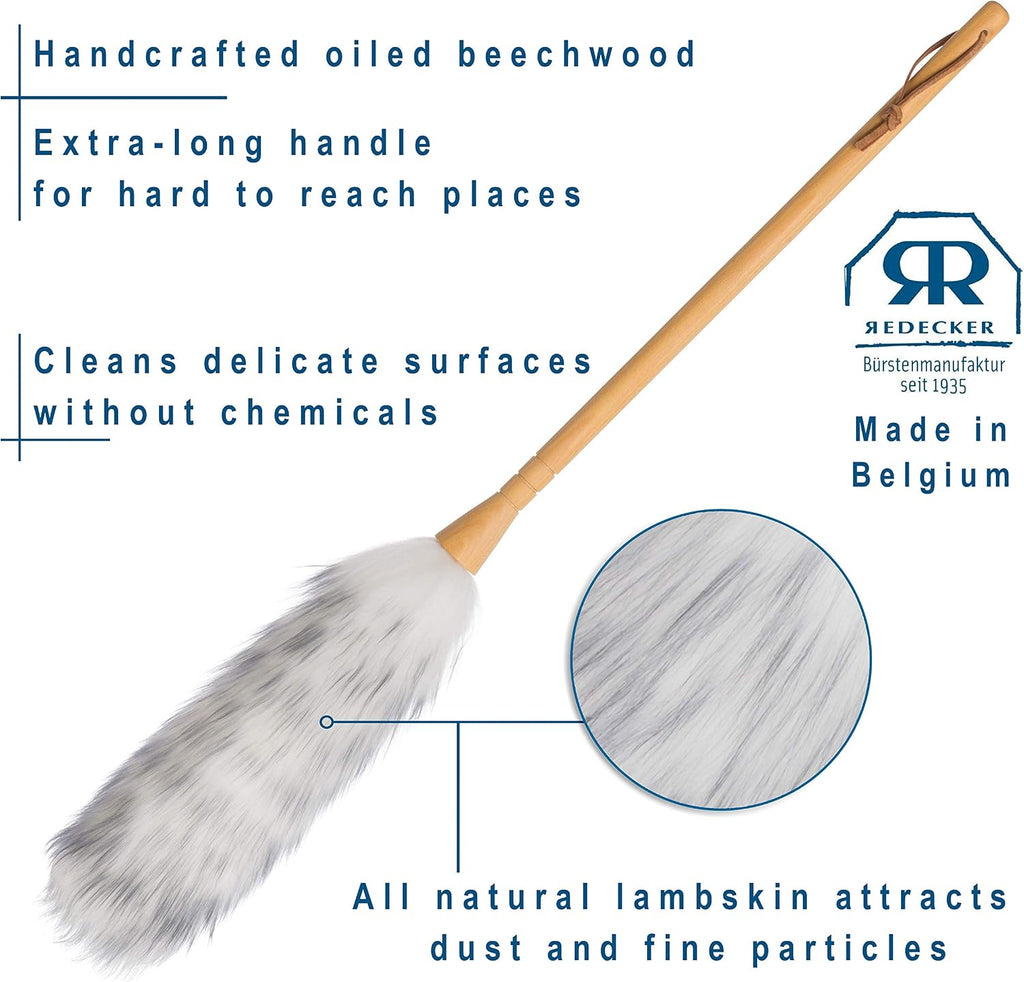 Redecker Lambswool Duster with Wooden Handle, 29.5 Inch