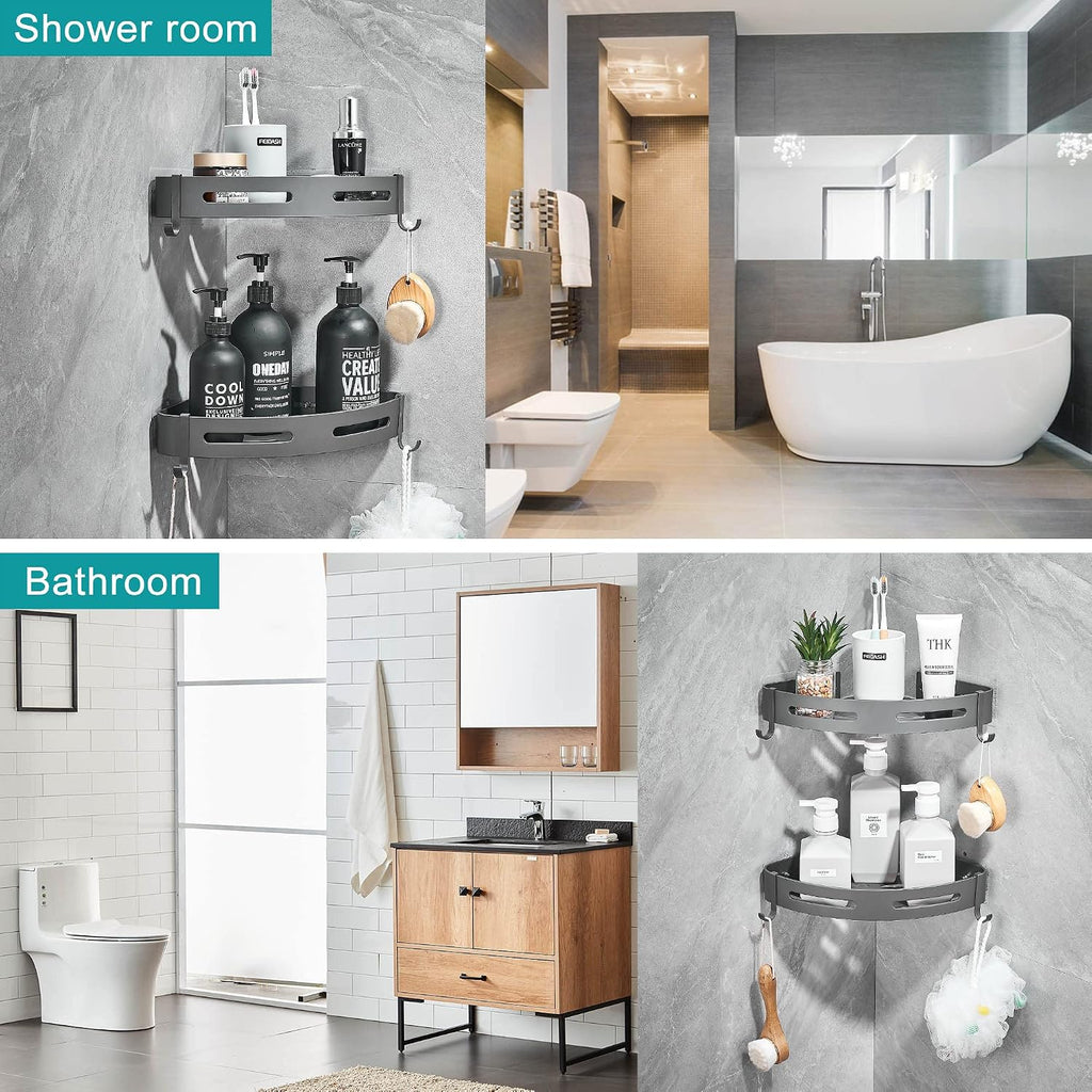 2-Tier Corner Shower Shelf, Dark Grey