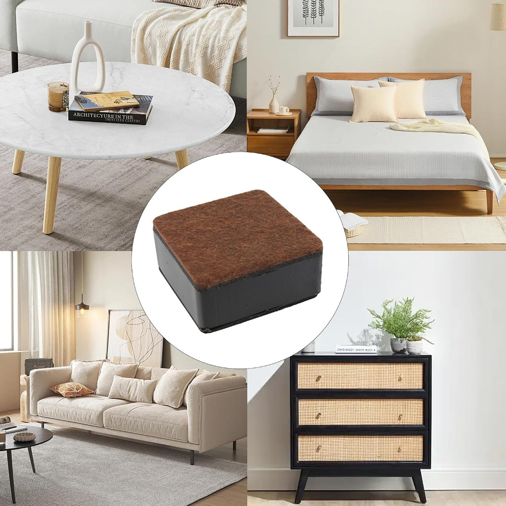 4PCS 1.2Inch Self-Adhesive Square Furniture Riser, Black Carbon Steel Bed Table Sofa Lift Riser, Heavy Duty Couch Cabinet Riser, Adds 1.2 Inch Height with Felt Pad