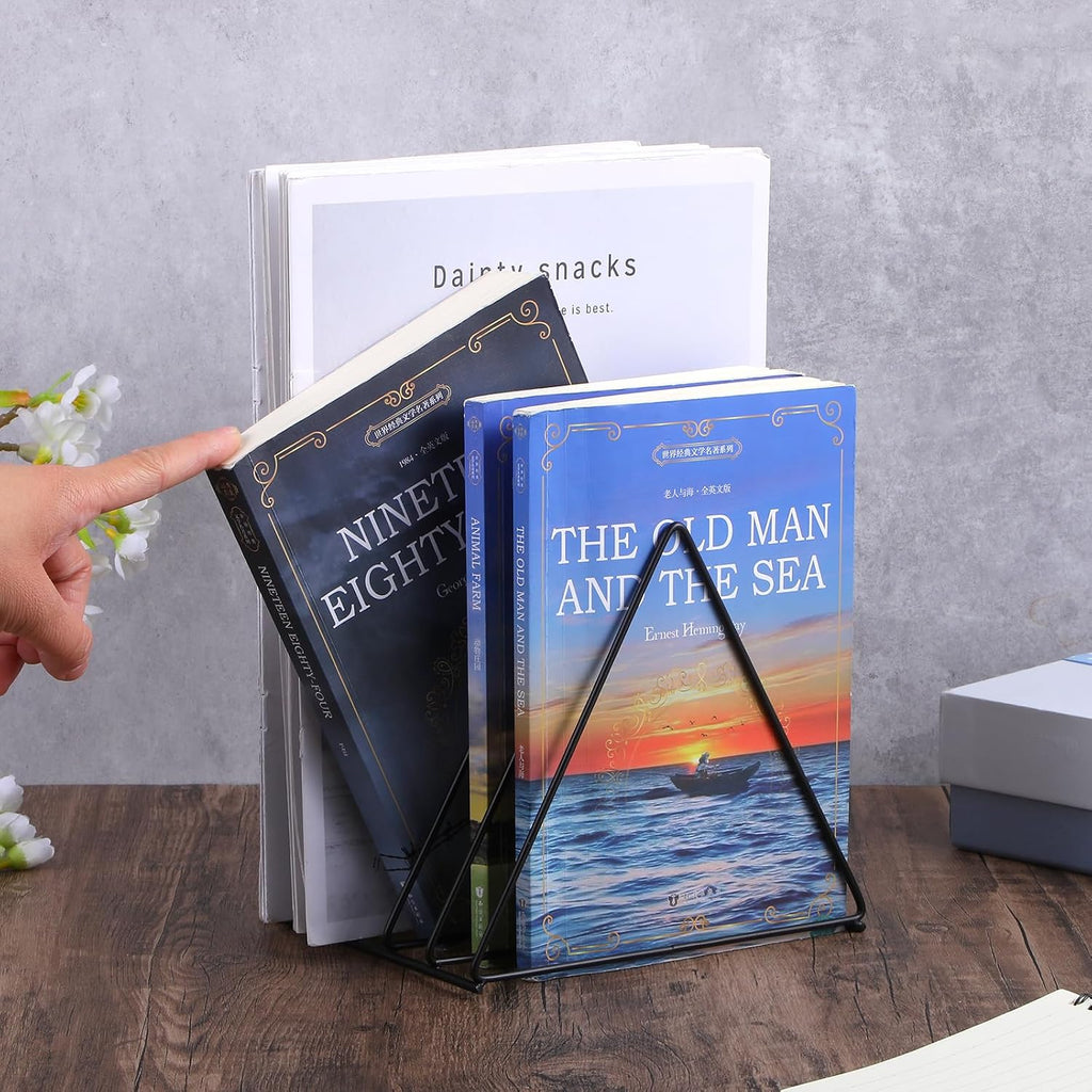 2 Pcs Triangle File Holder,5 Slot Metal Vinyl Record Stand Holder Black Magazine Newspaper Holder Photography Props for Office Hom