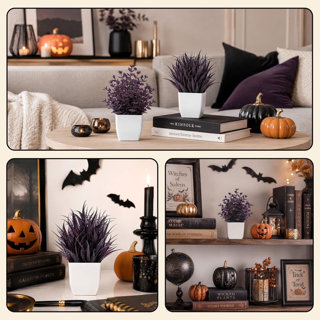 Der Rose 2 Pack Plum Small Fake Plants for Halloween Gothic Home Decor