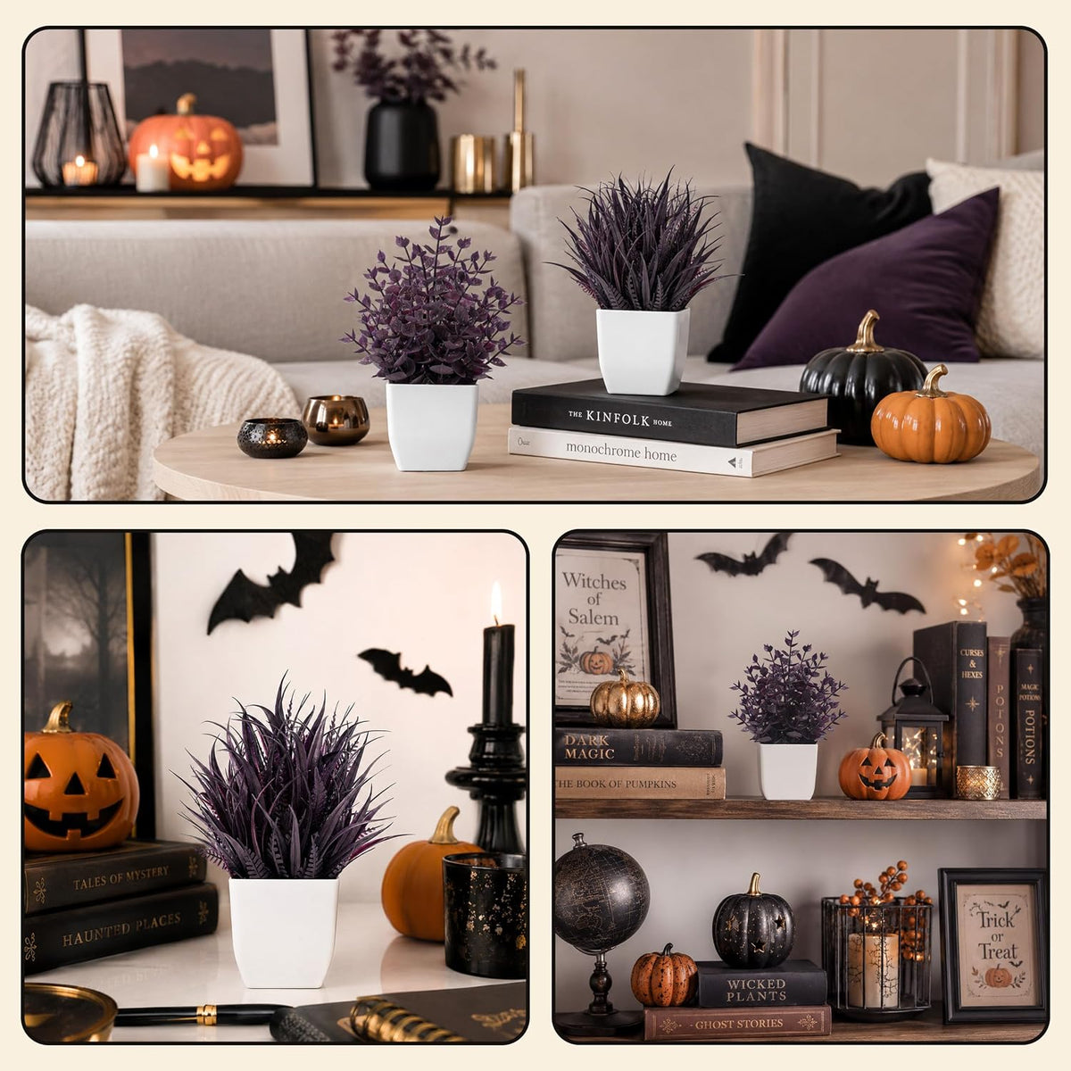 Der Rose 2 Pack Plum Small Fake Plants for Halloween Gothic Home Decor