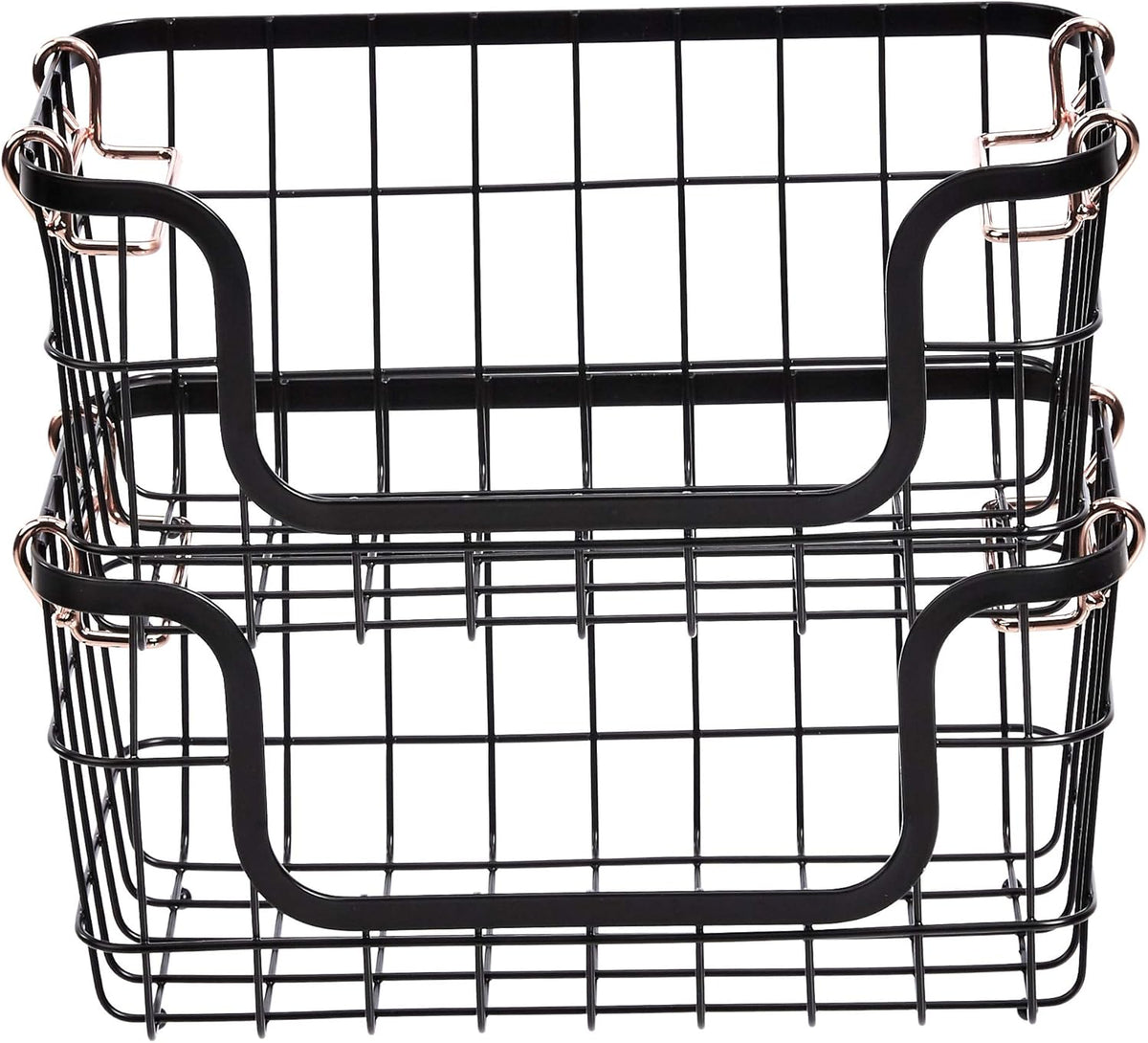 Amazon Basics Stackable Metal Wire Rectangular Storage Baskets for Kitchen, Bathroom or Pantry Organizing, 2 Count, Black (Pack of 4)