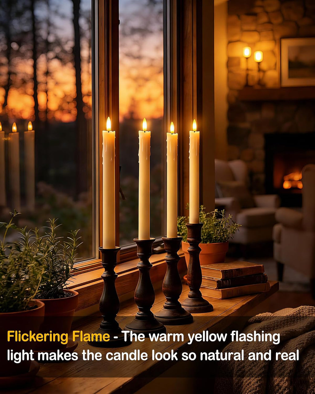 Gmnee 9.6" Taper Rechargeable Candles with Remote and Timer, Ivory