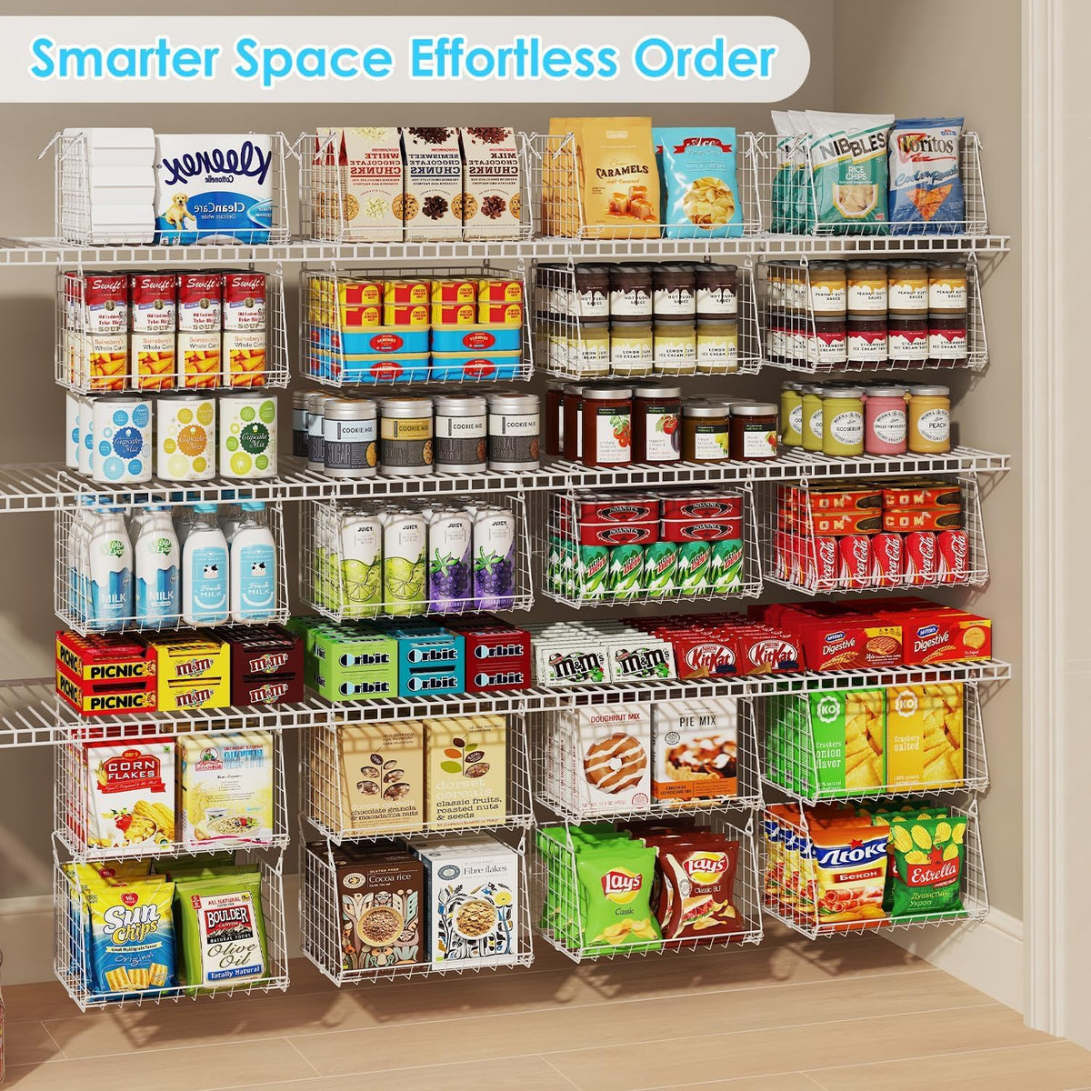 3-Pack Under Shelf Hanging Baskets Space-Saving Pantry Shelf Organizer