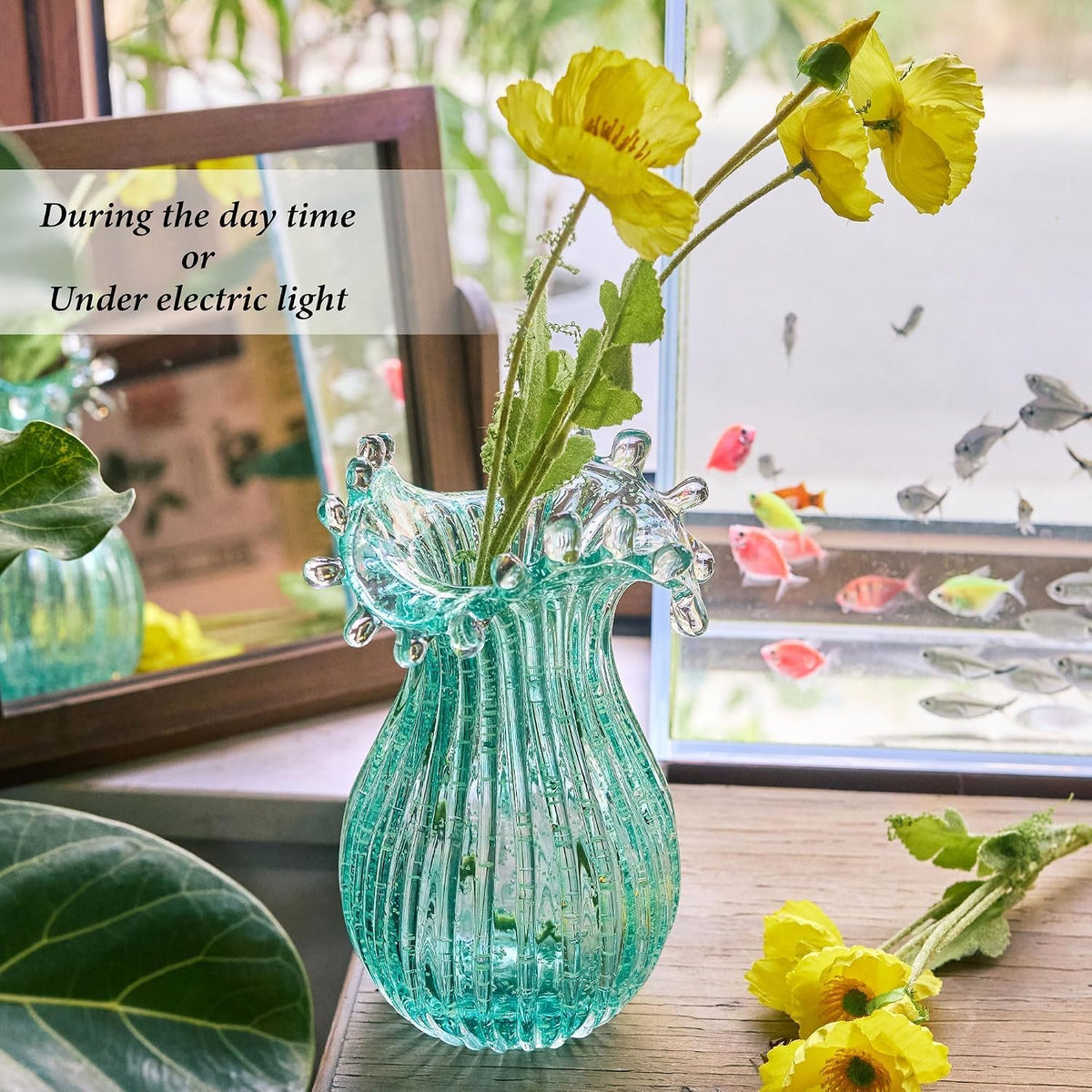 QFkris Luminous Blown Glass Vase for Flowers Decorative Centerpieces