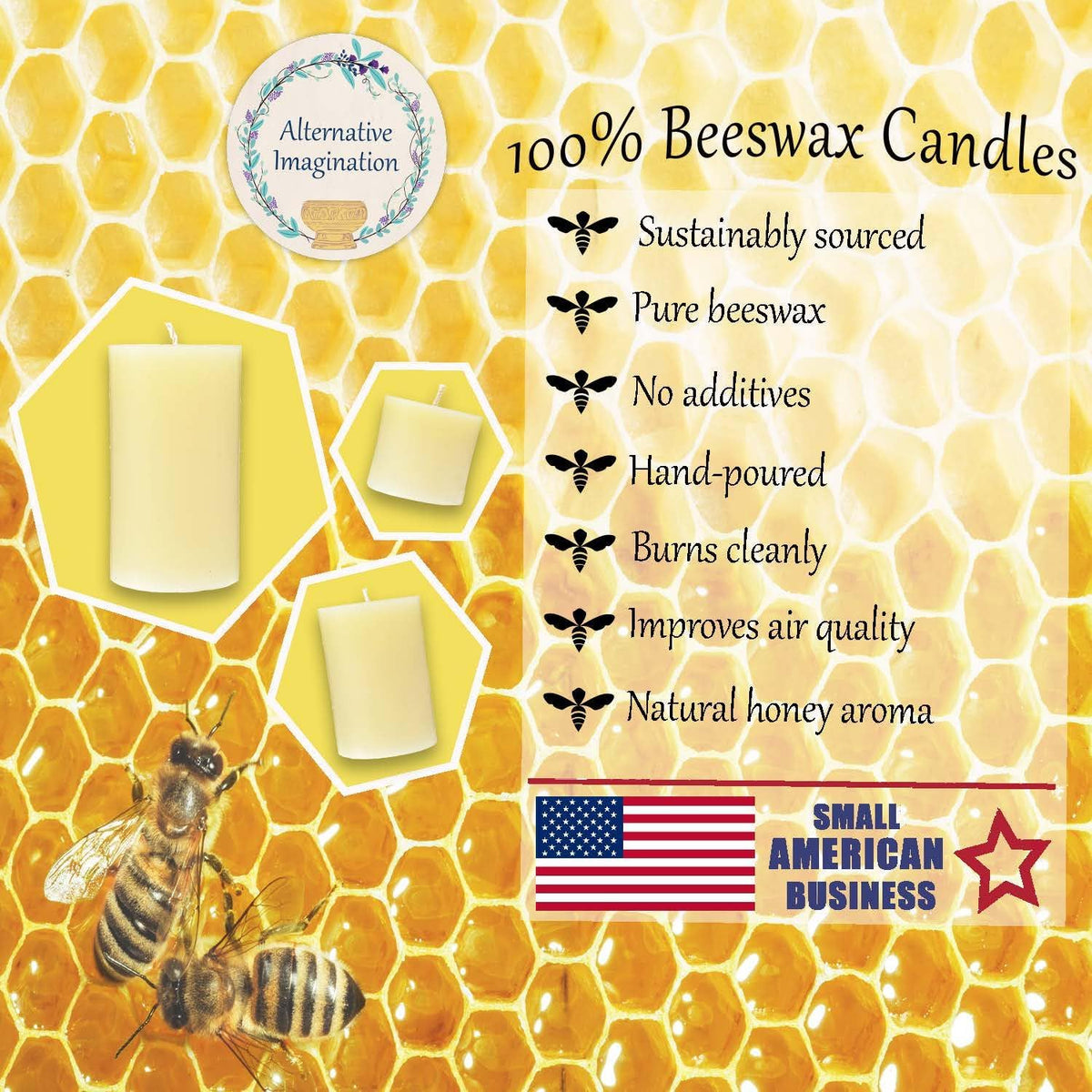 Hexagon 100% Pure Beeswax Candles - 2x5 Natural Ivory Beeswax Candle for Home Decor, Mood Lighting, Gifts - 45 Hour - Unscented, Clean Burning, Smokeless, Dripless - 1 Pack - Alternative Imagination
