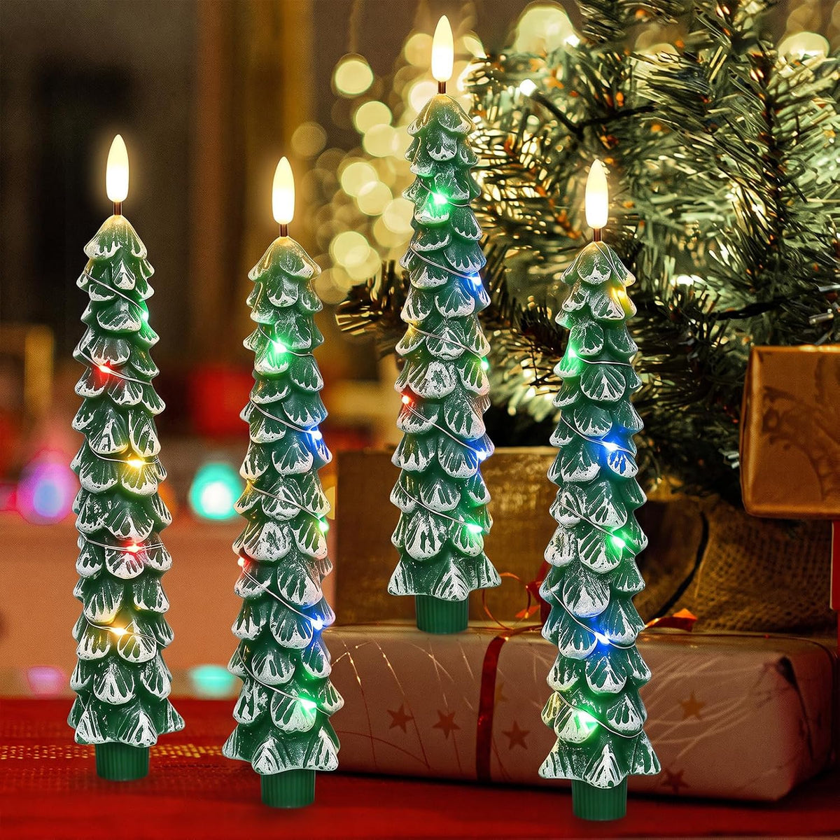 Christmas Tree Flameless Taper Candles Remote Colorful String Lights