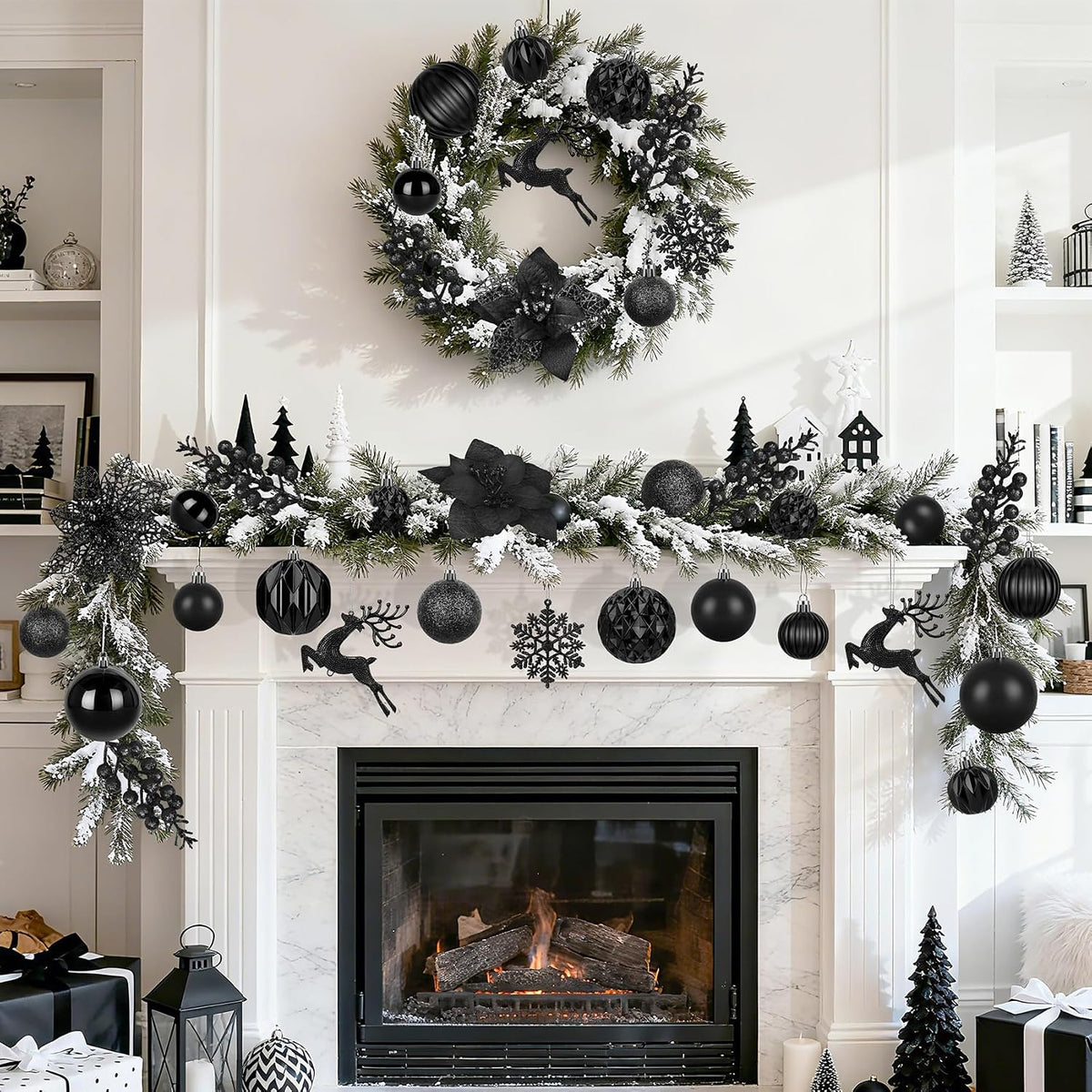 Ouddy Decor 105 Pcs Black Christmas Tree Ball Ornaments Decorations Set