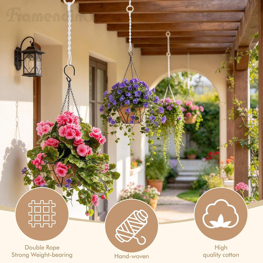 Framendino, 6 Pack Adjustable Macrame Plant Hanger Extenders Woven Hanging Basket Extension with Wooden Ring for Indoor Outdoor Pot Holder